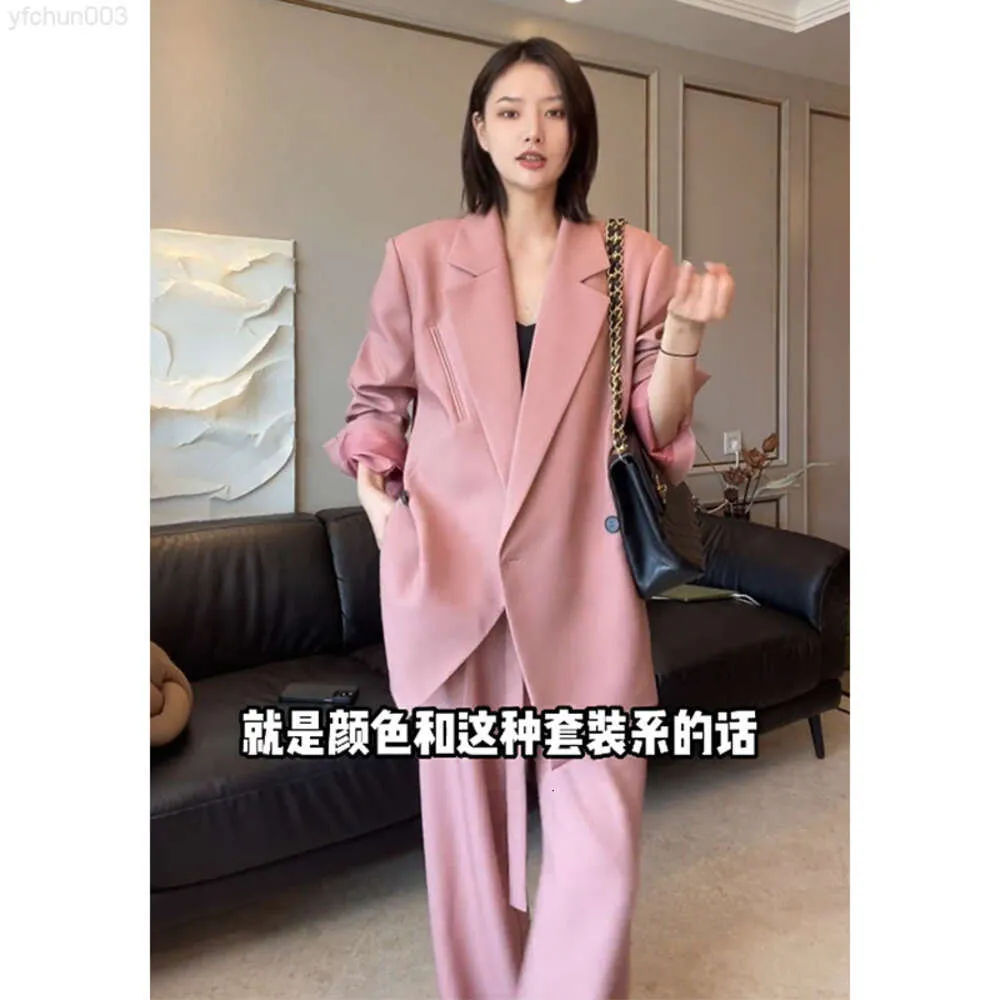 2328 Spring Outsize Womens Mid Length Korean Edition Suit Set Fat Mm Design Wide Leg Pants Two Piece