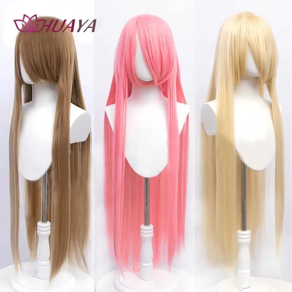 Synthetic Wigs HUAYA 100cm Long Straight Wig Synthetic Cosplay Wig for Women Blonde Red Pink Grey Purple 23 Colors False Hair Christmas Wigs 240329