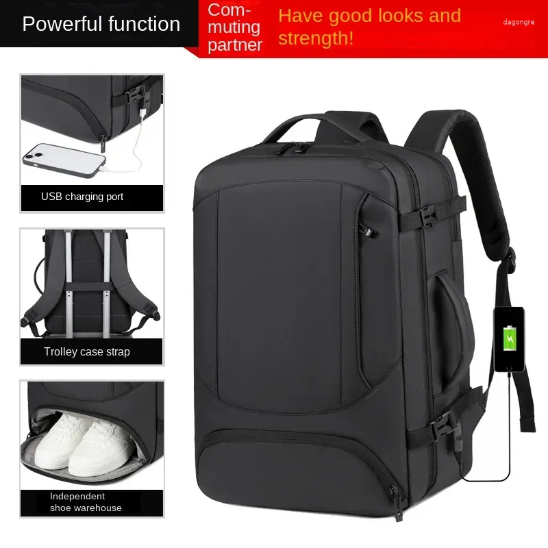 Mochila masculina de grande capacidade para viagem, expansão de carregamento USB, bolsa para laptop multifuncional, à prova d'água