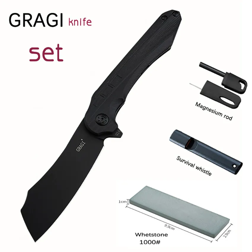 GRAGI Klappmesser D2 Klinge Outdoor Abenteuer Bergsteigen Wandern Camping Selbstverteidigung Jagd Schlachtung Messer G10 Griff Taschenmesser Überlebenswerkzeuge EDC