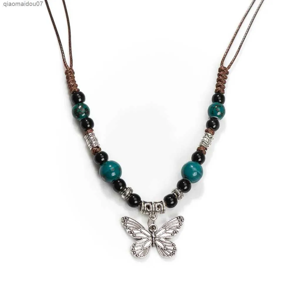 Pendant Necklaces Handmade Ceramic Butterfly Vintage Bohemian Ethnic Style Necklace Pendant with Ceramic Beads Adjustable Size X862L2403L2403