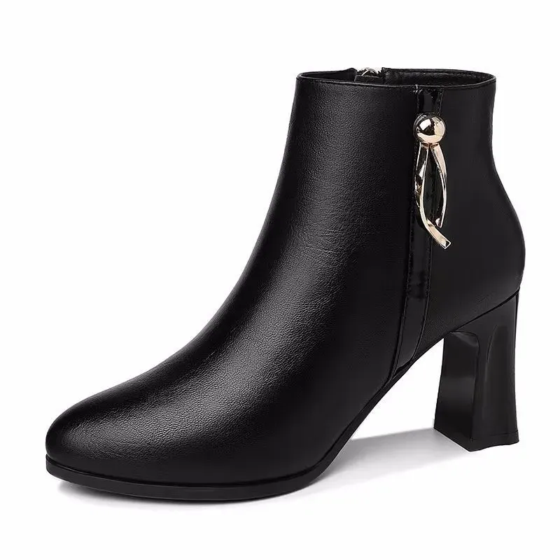 Boots New Mature Elegant Women's Booties Office Ladies Party High Heel Chelsea Boots Winter Leather Pointed Toe Shoes Size 3540