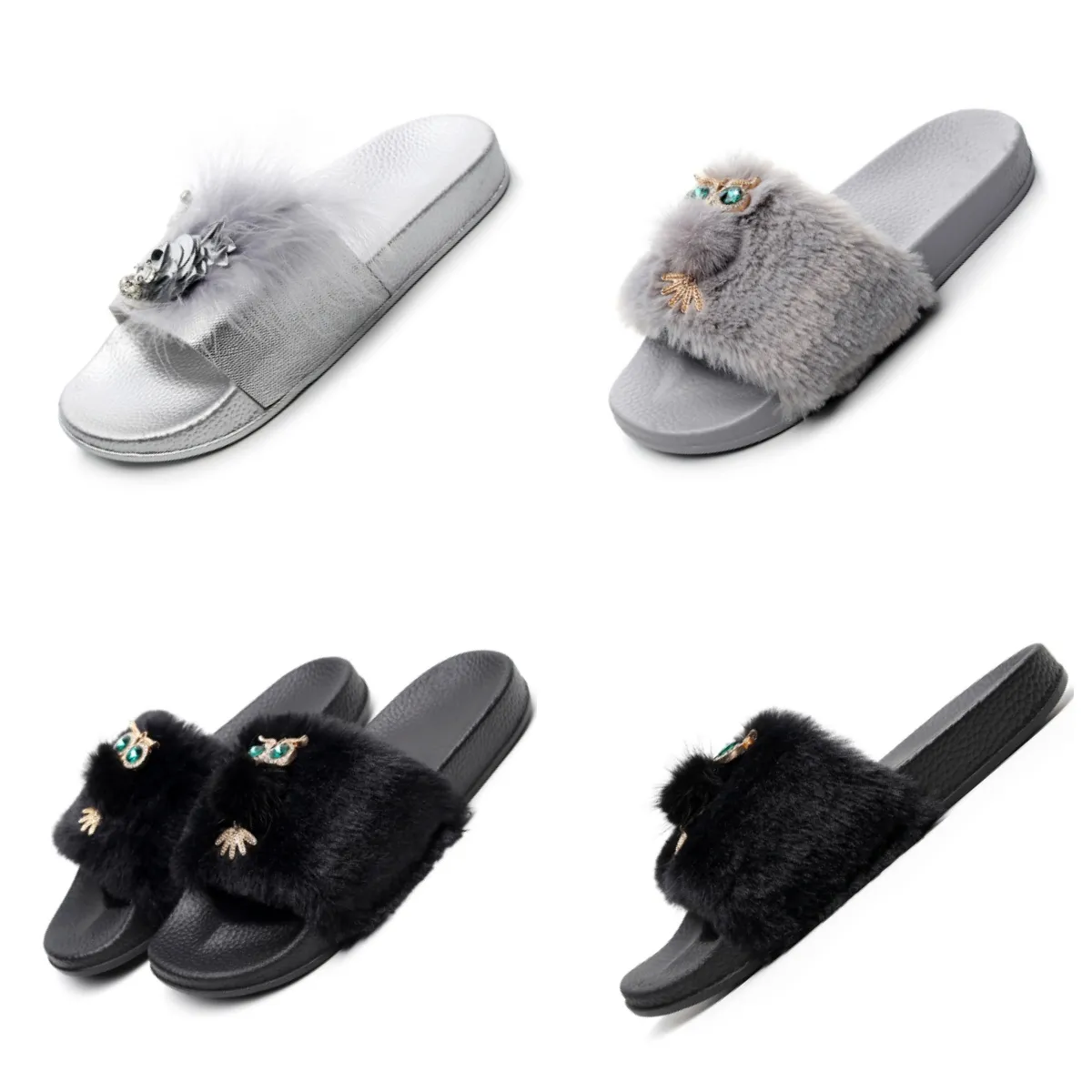 2024 GAI Designer Pantofole Rosa Grigio Sandali con tacco estivo da donna Moda di qualità Sandali con pantofole in peluche con pelliccia esterna carino rosa antiscivolo nero