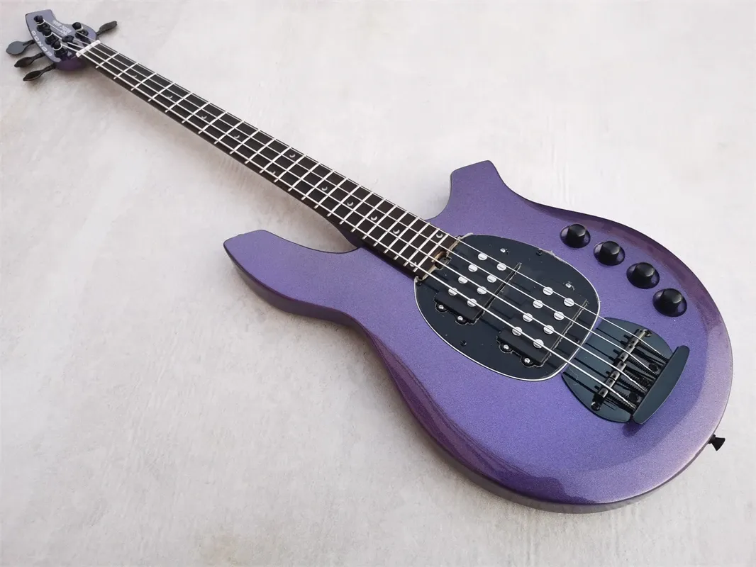 Guitar Factory metal purple 4string electric bass, rosewood fingerboard, black hardware, active circuit, black Pickguard