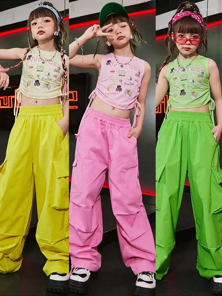 Scen Wear Crop Tops Vest Cargo Pants Hip Hop Clothing Kids Fashion Performance Suit Kpop Outfits For Girls Jazz Dance Costume