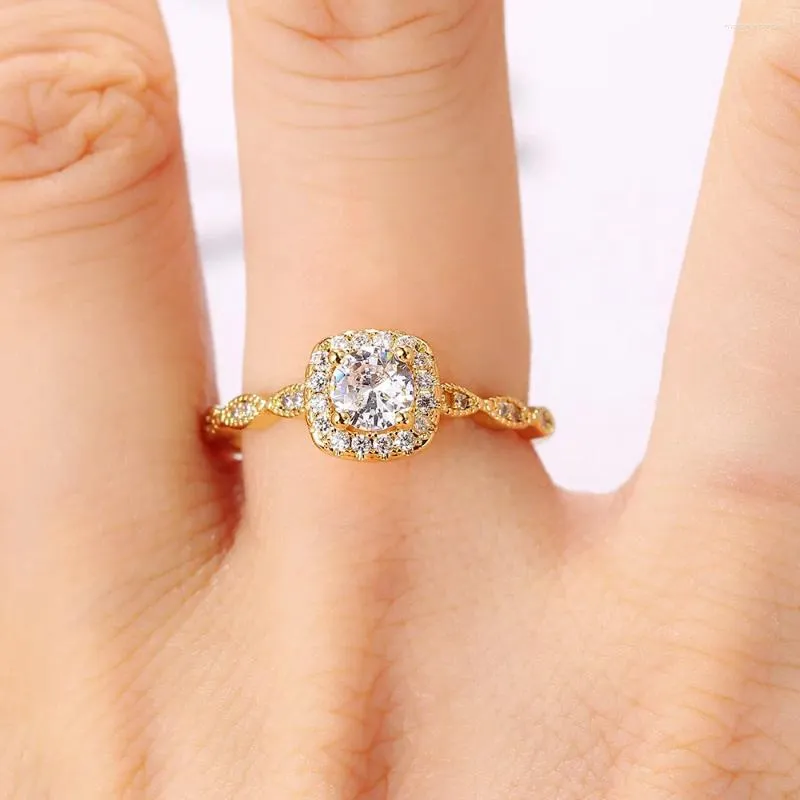 Hochzeit Ringe Gold Farbe Für Frauen Engagement Einstellbare Kristall Versprechen Zubehör Koreanische Mode Mariage Schmuck R812