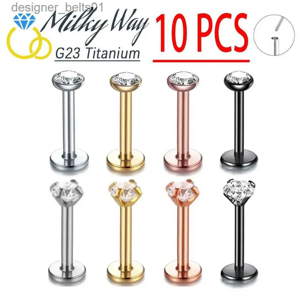 Stud 10pcs G23 Titanium Earrings Set Zircon Stone Push in Nose Studs Threadless Earring Sexy Ear Helix Lip Piercing Wholesale JewelryC24319