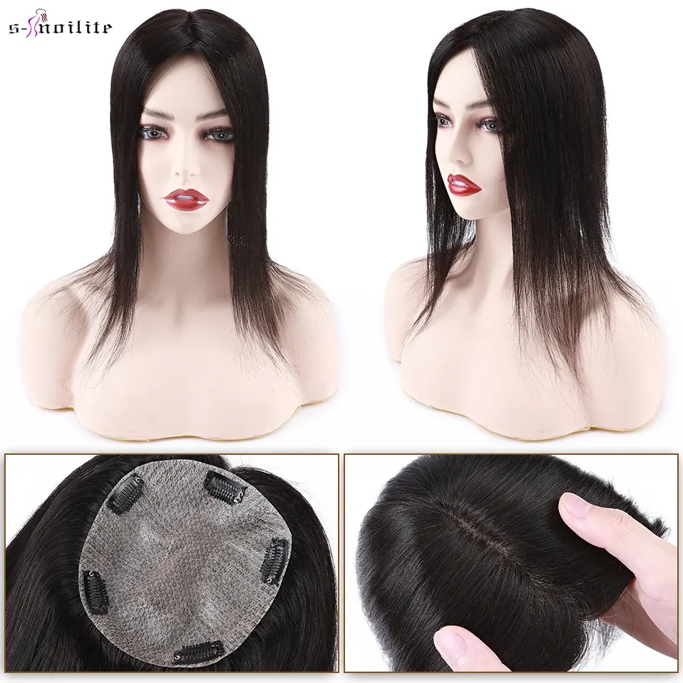Toppers Snoilite 57g 15x16cm Hair Toppers Human Hair PU Silk Base Hair Cilp Wig Clip In Hair Extension Hair Piece 12Inch Natutal Hair
