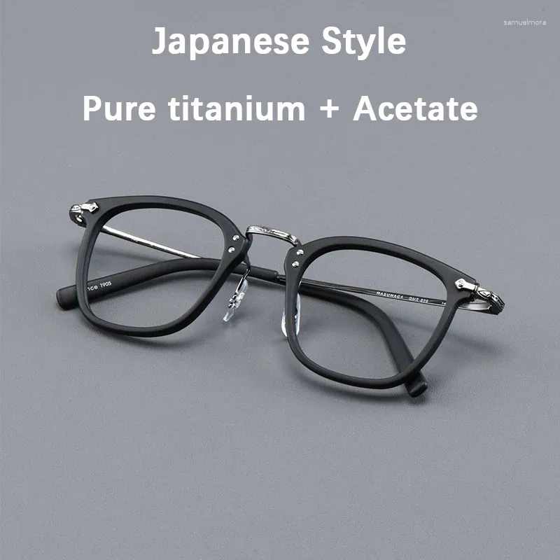 Solglasögon 2024 Japan Pure Titanium Rectangular Frame Gelgasses Man Business Style Acetate Square Myopia Lenses Glasögon