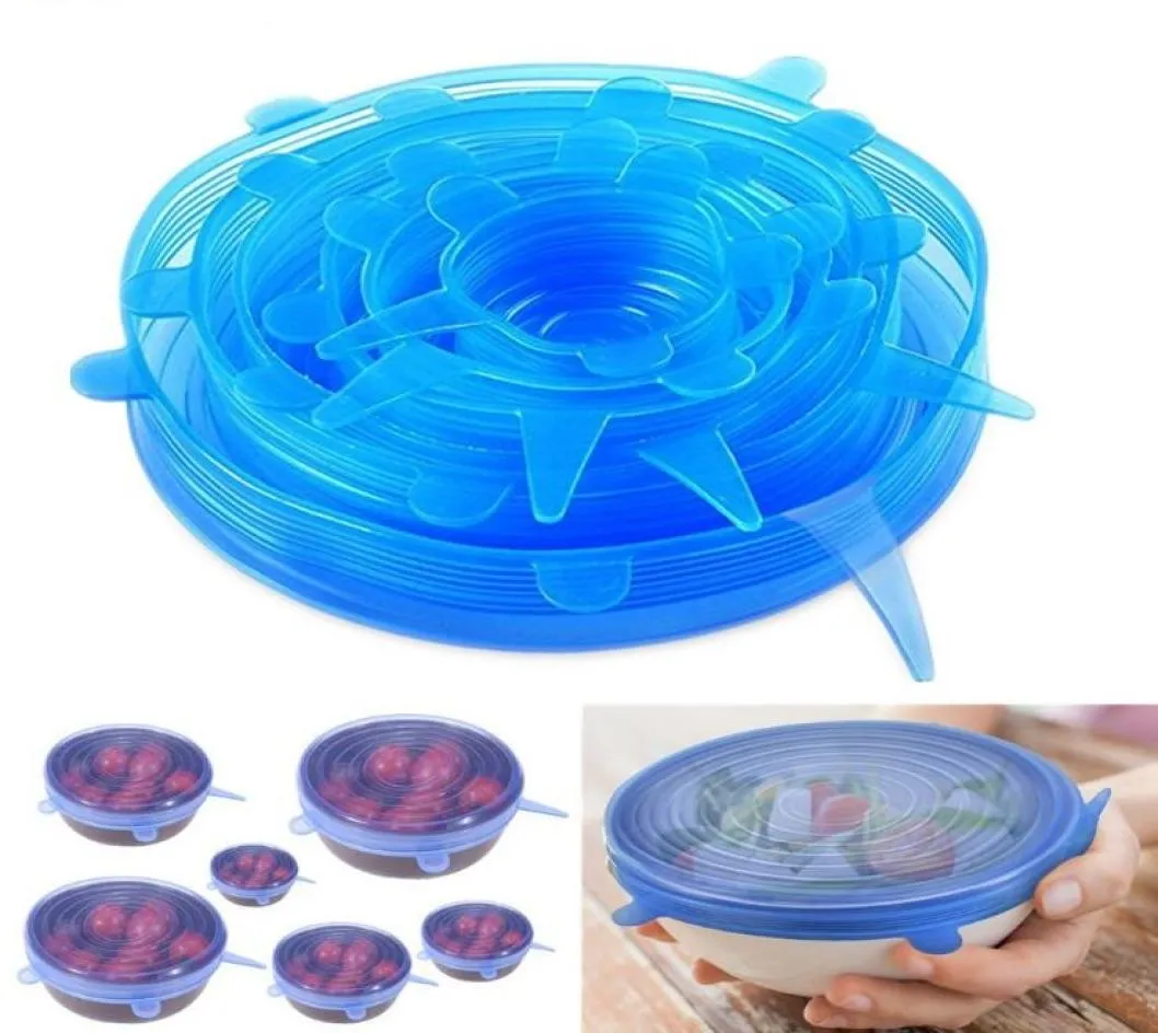 6PCSSet Silicone Stretch Sug Pot Lids Food Grade Silicone Fresh Keeping Wrap Seal Lid Pan Cover 4 Color Nice Kitchen Accessor8605302