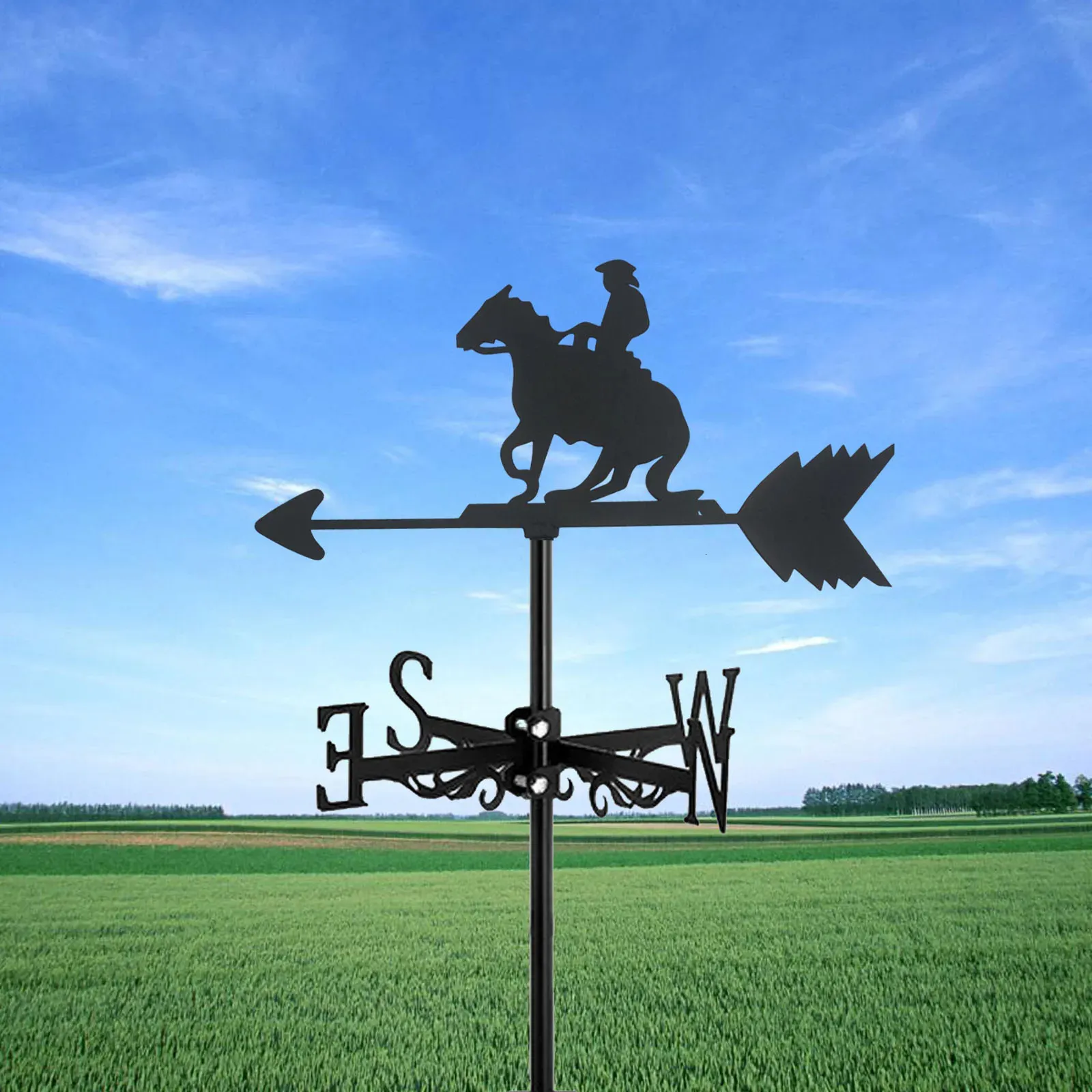 1 pc cavalo fazenda sinal weathervane silhueta arte preto metal vento palhetas ao ar livre decorações jardim para telhado quintal construção 240314