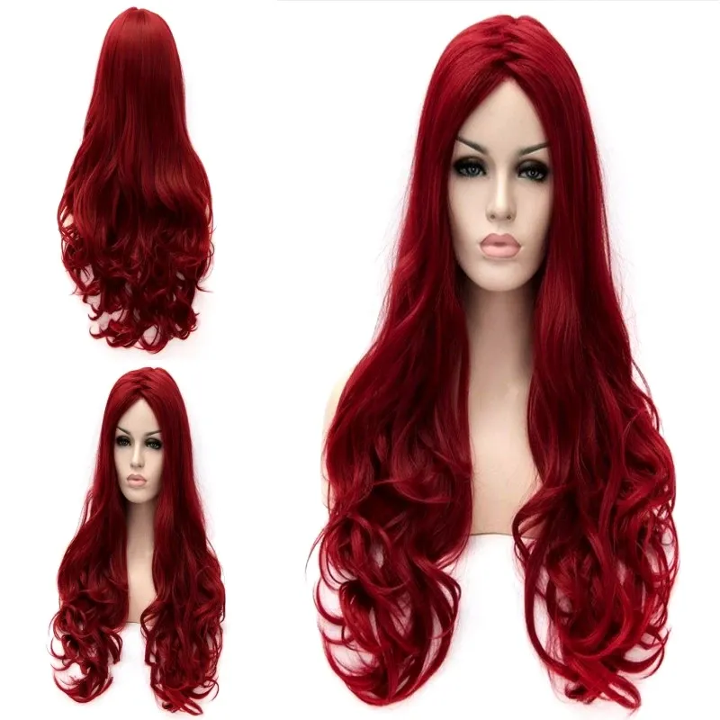 Peruk joybeauty sentetik saç yüksek sıcaklık lif uzun dalgalı peruk kadınlar koyu kırmızı cosplay peruk 26inch ücretsiz kargo