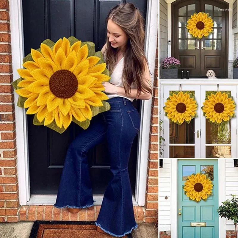 Decorative Flowers Sunflower Fabric Garland Front Door Wall Hanging Home Indoor Bedroom Outdoor Warm Pastoral Thanksgiving Decoration