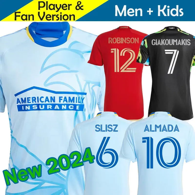 2023 2024 MLS Atlanta United FC Camisas de futebol Crianças Homens Major League 23/24 Camisa de futebol Away Light Blue Resurgens Home Red Black 17s' Kit Terceiro 3º GIAKOUMAKIS ALMADA
