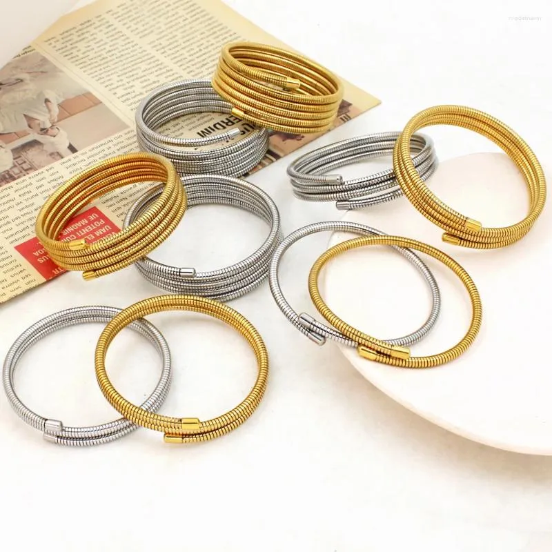 Bangle Charme Alta Qualidade Texturizado 304L Pulseira de Aço Inoxidável Mulheres Declaração Banhado A Ouro Camadas Acessórios Diários