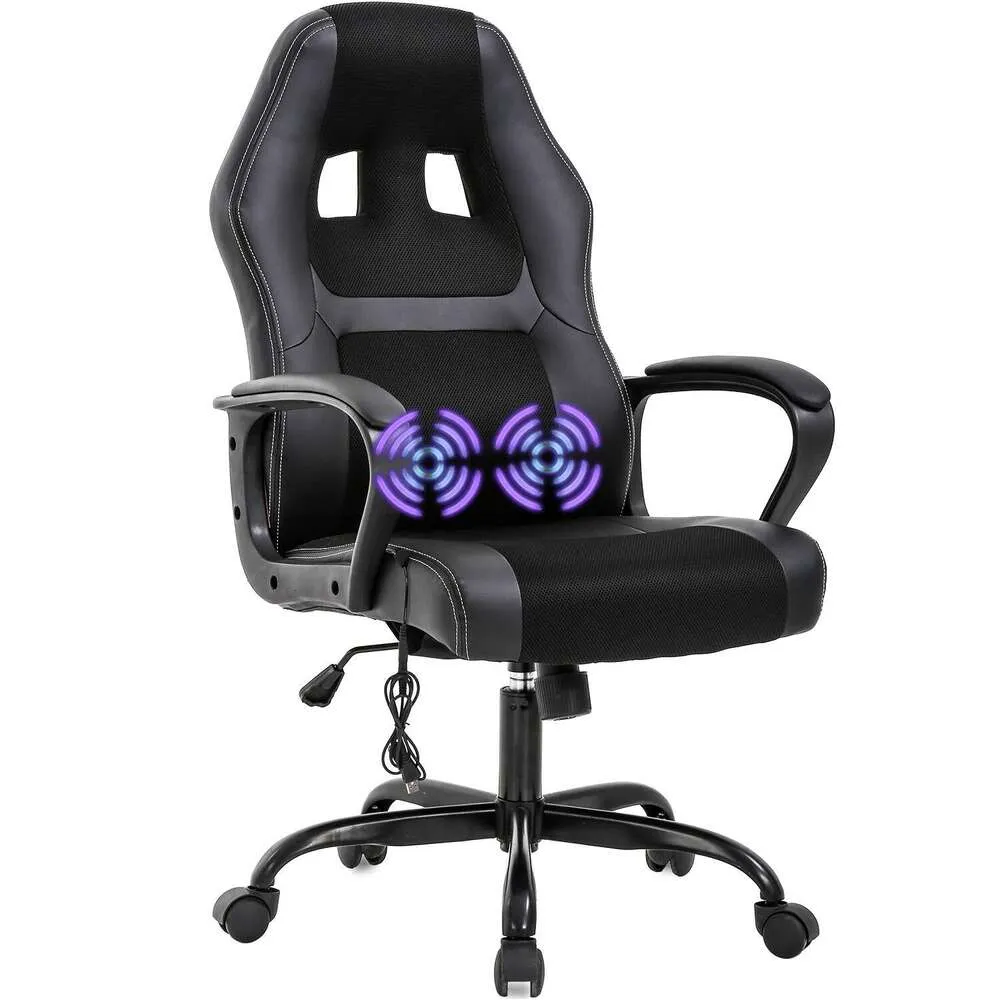 BestOffice PC Gaming Massage Office مكتب مريح للسباق PU Leather مع الدعم القطني الرئيسي مسند ذراع المهمة كرسي كمبيوتر دوار