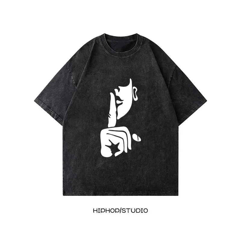 Американский модный бренд с короткой ручкой, прямая стирка с изображением персонажей, рваная футболка в стиле ретро с короткими рукавами, летняя футболка в стиле High Street в стиле Эбби