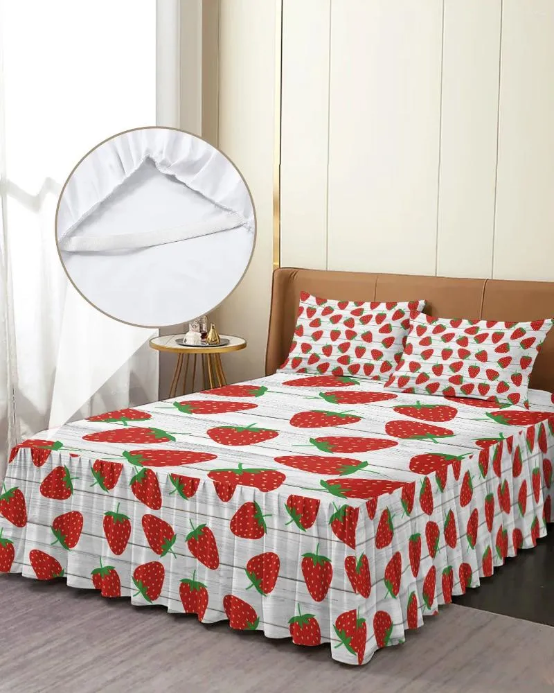 Jupe de lit Fruit fraise Texture bois, couvre-lit élastique avec taies d'oreiller, housse de matelas, ensemble de literie, drap