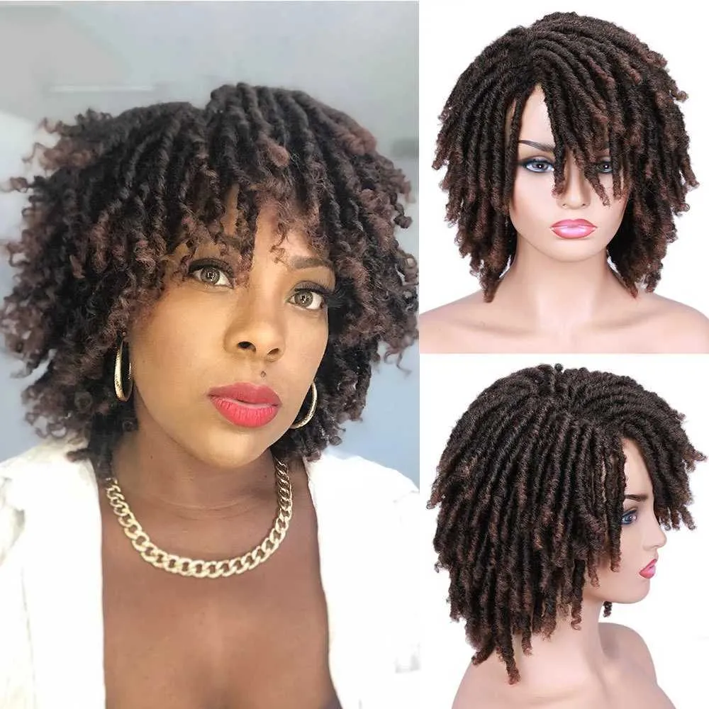 Synthetic Wigs Short Dreadlock Wig Black/brown/red Synthetic soft faux locs Wigs Braiding Crochet Twist Hair Wigs For Black Women/Men 240328 240327
