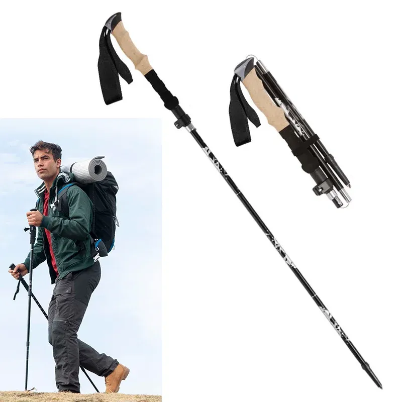Sticks 1PC Trekking Poles Walking Sticks Alpenstock Telescopic Ultralight Premium Carbon Adjustable with Quick Lock Hiking Cane
