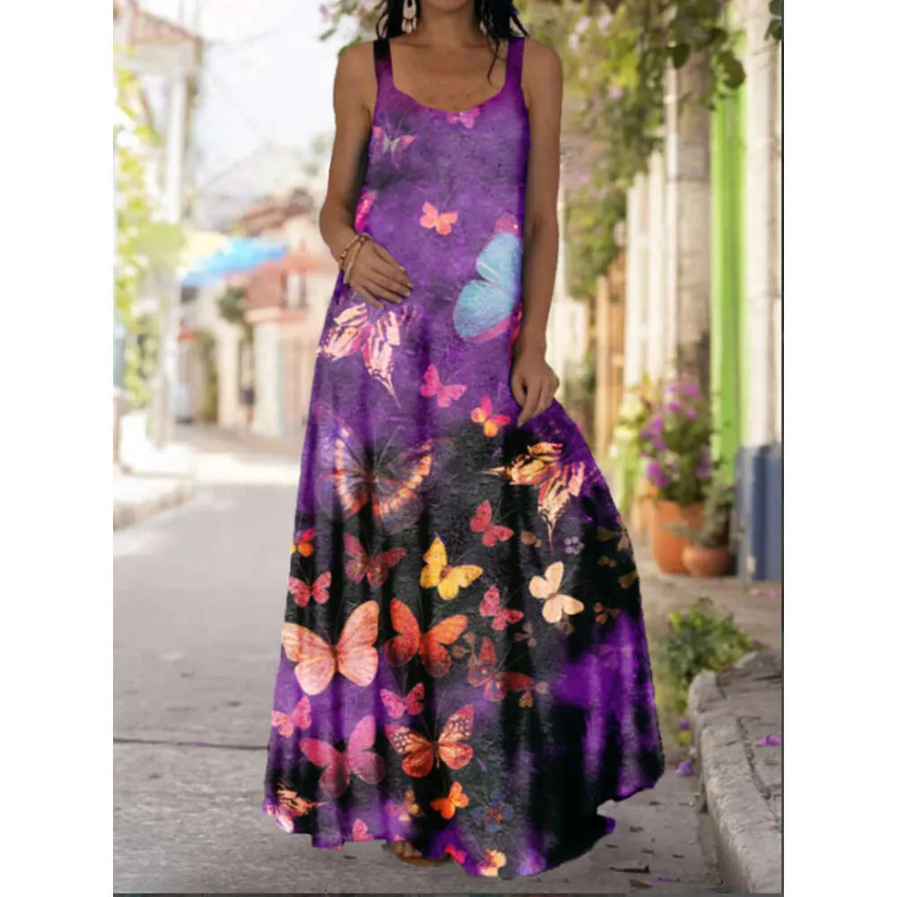 Robe décontractée de styliste pour femmes, nouvelle collection été 2024, teinte par nouage, robe imprimée en 3D, bretelles bohème, robe de sol, robes maxi pour femmes, robes W169