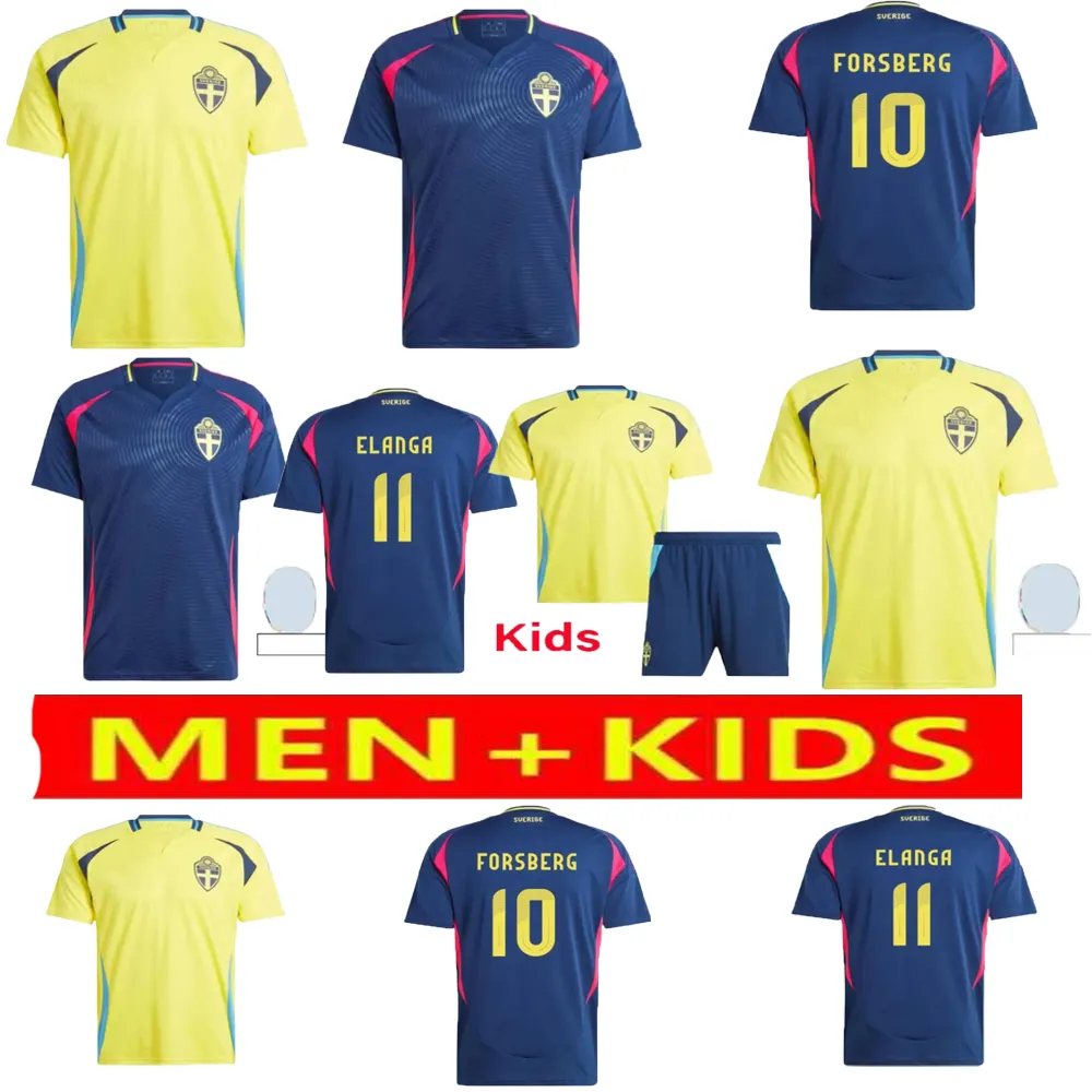 جديد 24/25 السويد 2024 المنتخب الوطني لكرة القدم جيرسي المنزل بعيدا Gyokeres Isak Kulusevski Elanga Holm Larsson Cajuste Football Shirts Kids and Man Kit Set