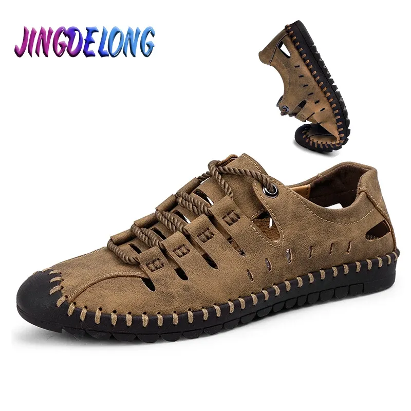 Sandales Sandales pour hommes Véries chaussures d'été en cuir en cuir respirant des affaires confortables hommes chaussures plage de sandale décontractée sandales masculines plus taille 3848
