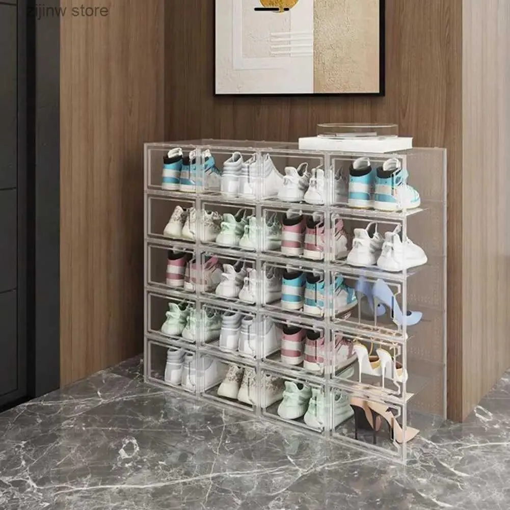 Storage Holders Racks Side opening shoe box transparent shoe box transparent stackable shoe box with ventilation holes side door Y240319