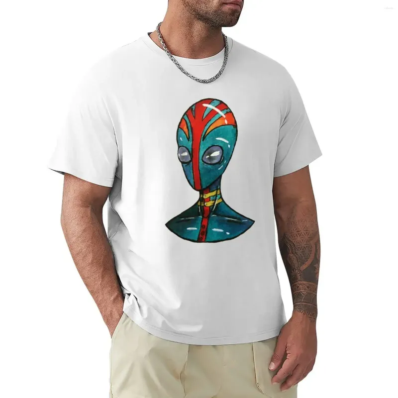 Polos masculinos Camiseta Alienígena Primária Oversized Cute Tops Mens Camisetas Simples Anime Negros Grandes e Altos