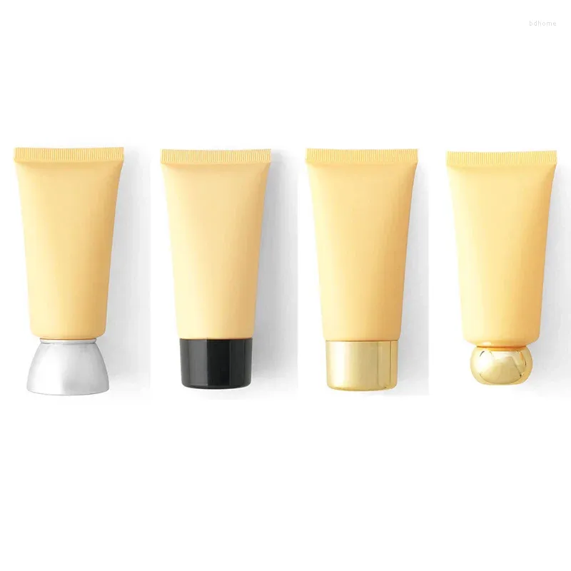 Butelki do przechowywania 50 g 50pcs żółte matowe miękkie kosmetyczne pojemnik na płynie kosmetyczne z śrubą pokrywką kremową plastikową rozmiar dłoni