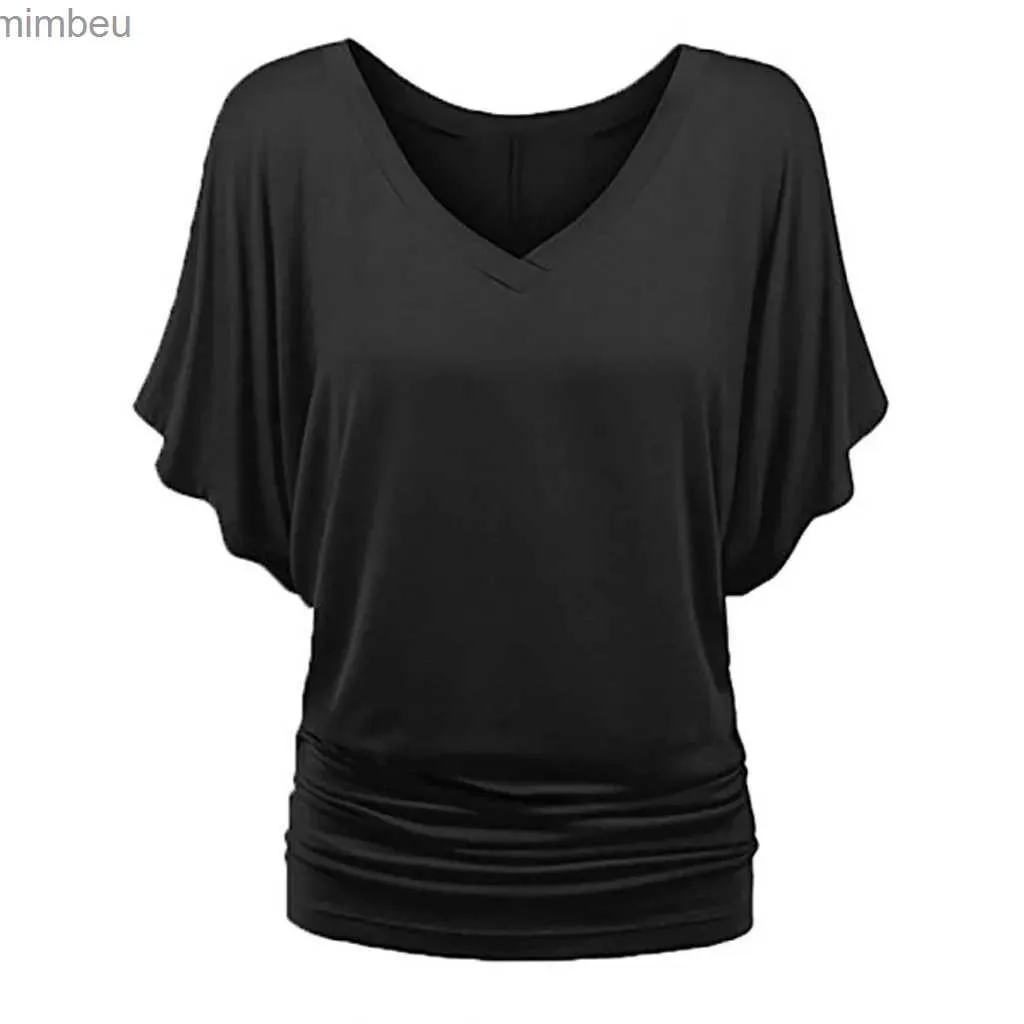 Dames T-shirt Vouw zoom Dames T-shirts Tops Plus Size Top V-hals Vleermuismouwen Vrouwelijke losse T-shirt Nieuwe mode Effen kleur Tops streetwearC24319