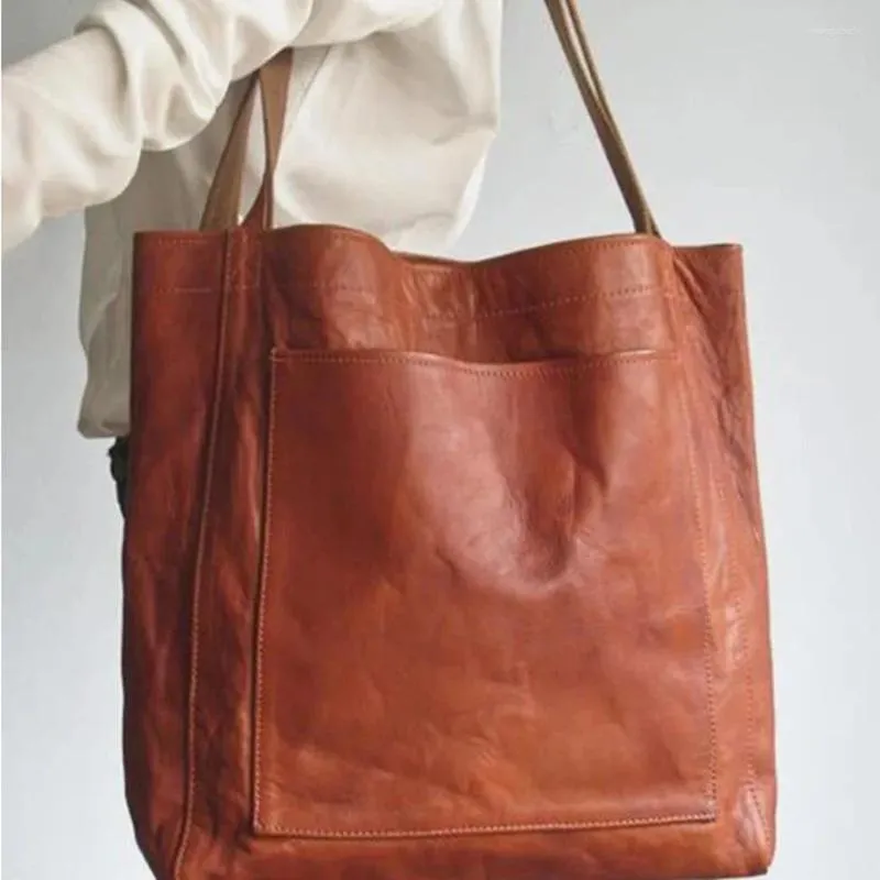 Totes feminino balde de couro macio ombro senhoras sacos cera óleo grande capacidade bolsa marrom bolsa de luxo bolsas vintage