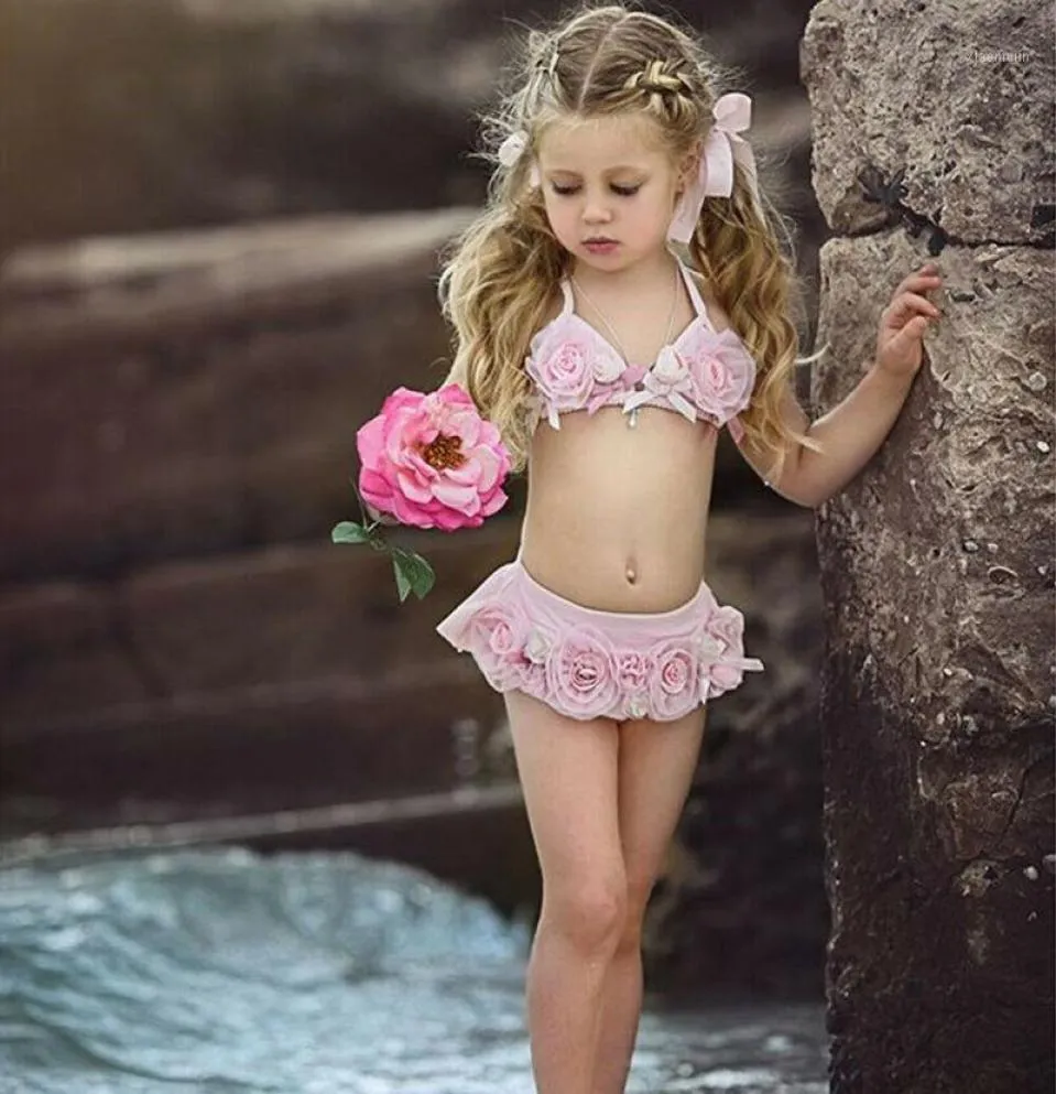 Bébé filles enfant en bas âge enfant maillot de bain floral maillot de bain ensemble bikini maillot de bain tankini licou bandage dos nu deux pièces costume 9045729