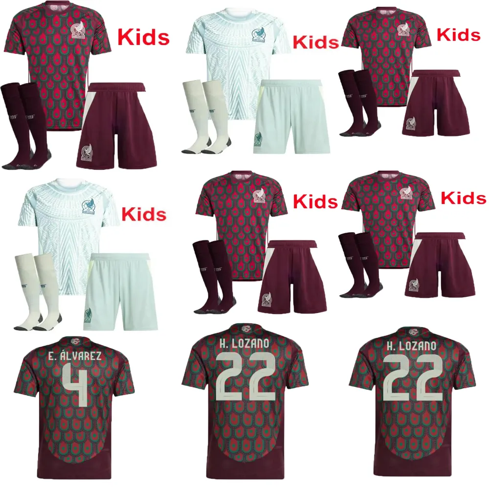 Mexiko 2024 Copa America Raul Chicharito Soccer Jerseys 2023 Lozano dos Santos 24 25 H.Lozano Kids Football Shirts Uniforms Fans version