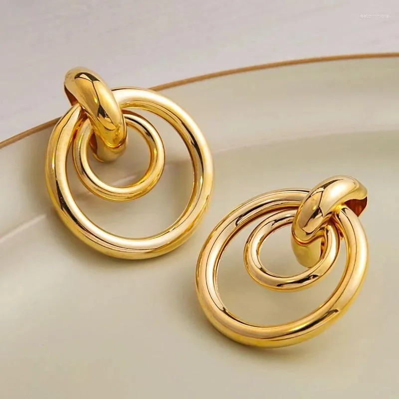 Dangle Earrings Trendy Metal Round Drop For Women Party Simple Jewelry European Retro Geometry Double Layer Circle