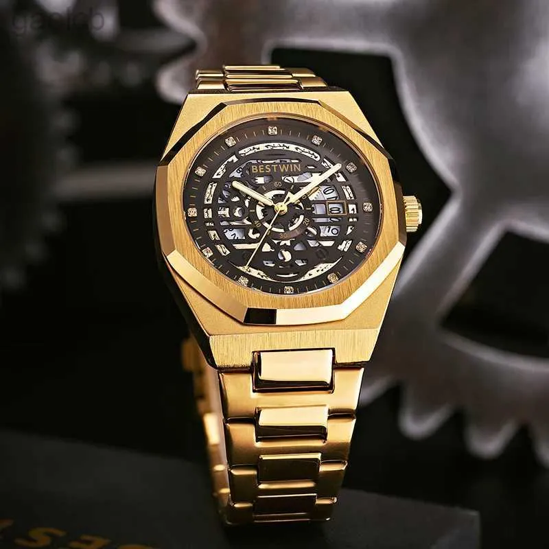 Wristwatches Fashion Business Mens Watch Luxury Stainless Steel Diamond Hollow Dial Luminous Quartz wrist Calendar Waterproof Watch for Men 24319