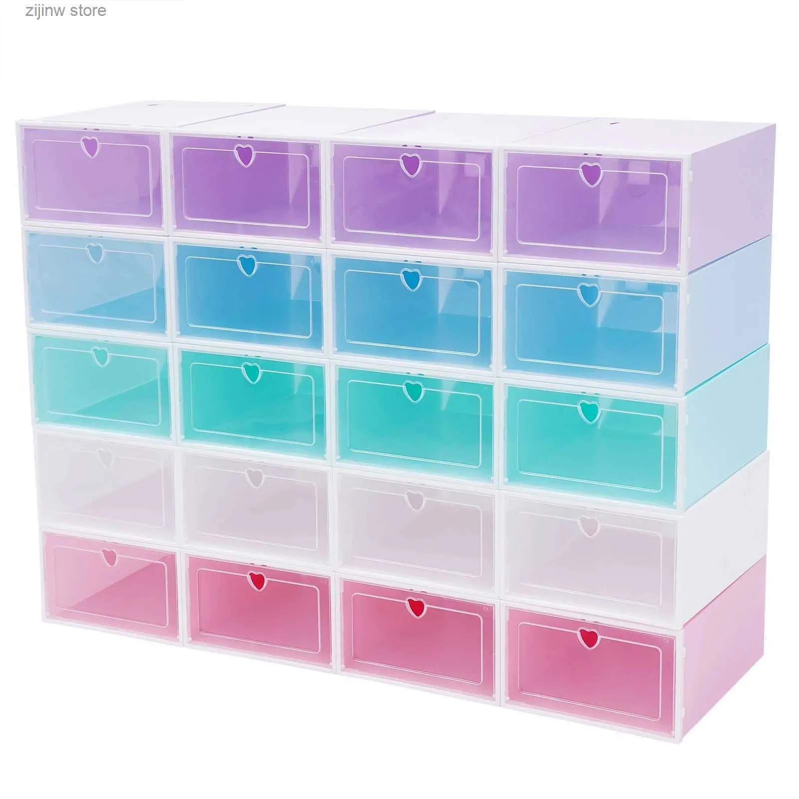 Aufbewahrungsboxen, 20 Stück, mehrfarbig, stapelbar, transparent, Schuhkarton, Präsentationsbox, Organizer, Aufbewahrungsbox, Schublade, Schuhregal, Y240319