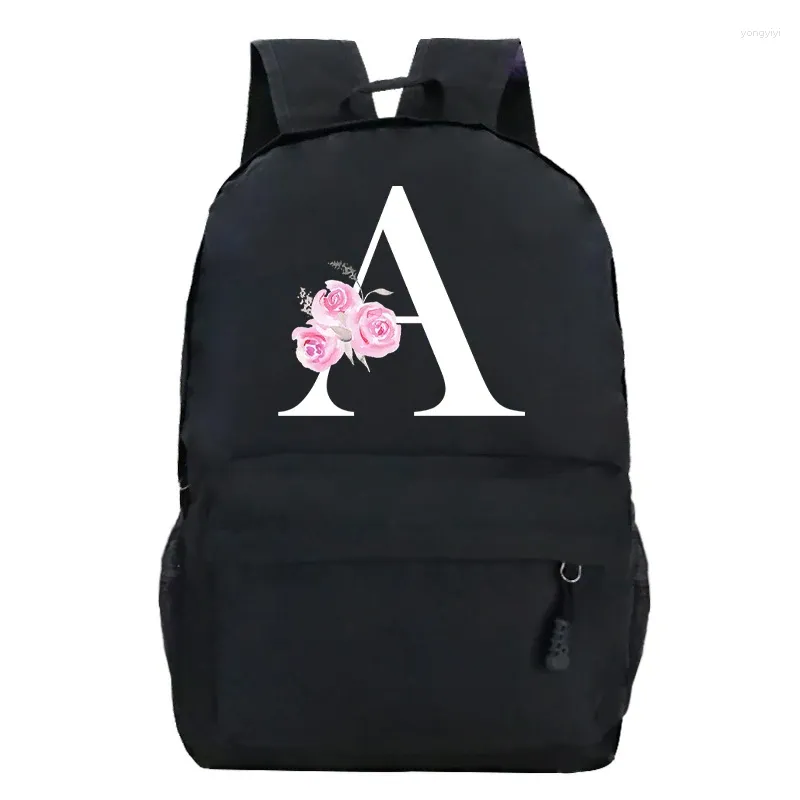 Mochila sacos de impressão rosa com branco 26 alfabeto escola mochilas tendência 2024 saco portátil pacote infantaria high street estilo simples