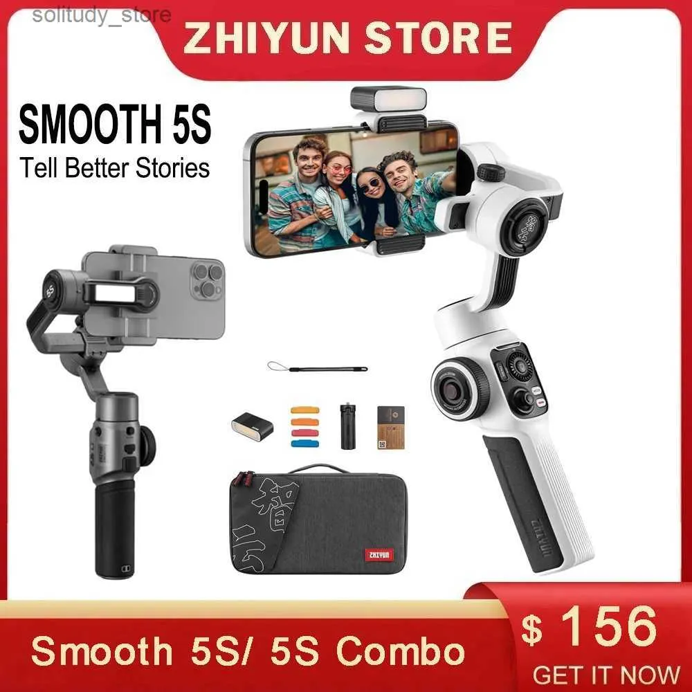 Стабилизаторы Комбинированный портативный стабилизатор Zhiyun Smooth 5S/5S, 3-осевой универсальный шарнир для смартфона на открытом воздухе, подходит для iPhone 14/13 Pro Max Samsung Q240319