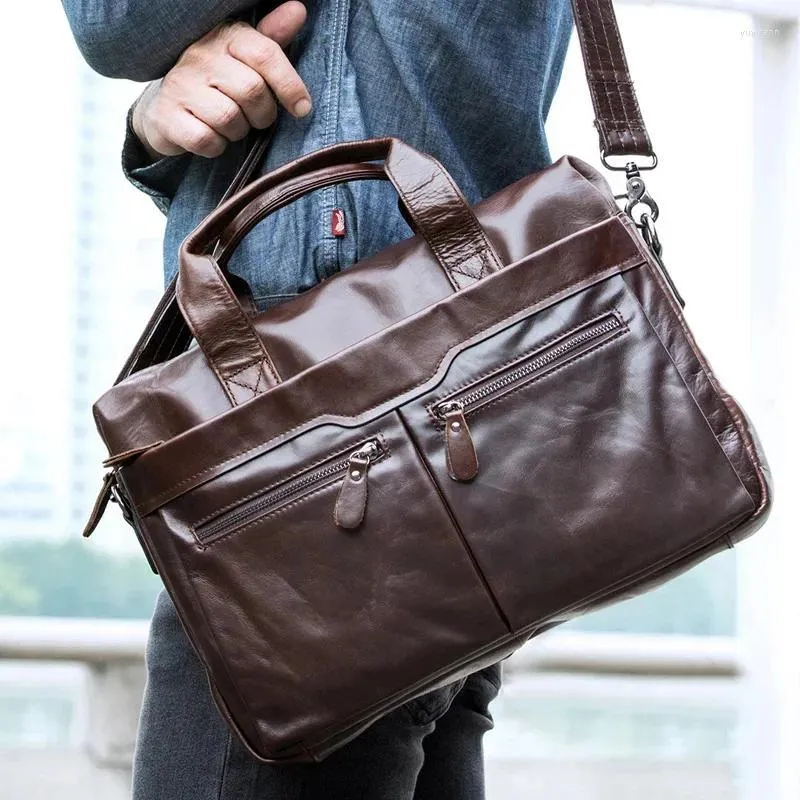 Valigetta da uomo in vera pelle da 14 laptop S per borsa a tracolla per documenti, valigetta da lavoro da uomo