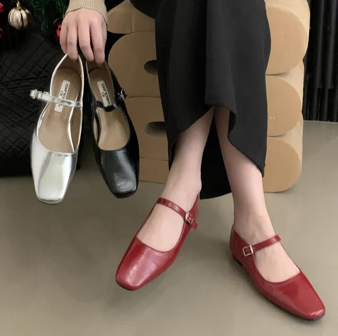 Nieuwe vrouwen platte schoenen mode vierkante neus ondiepe dames Mary Jane ballerina's platte hak casual balletschoenen