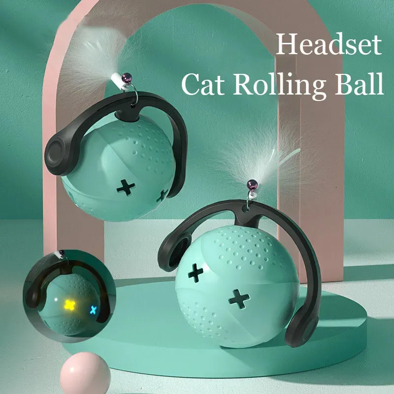 Rolling Ball Cat Toy Interactive Automatic Cat Teaser Feather Toys With Light Vibration Sensor Cats Game Toy Kitten Magic Ball 240315