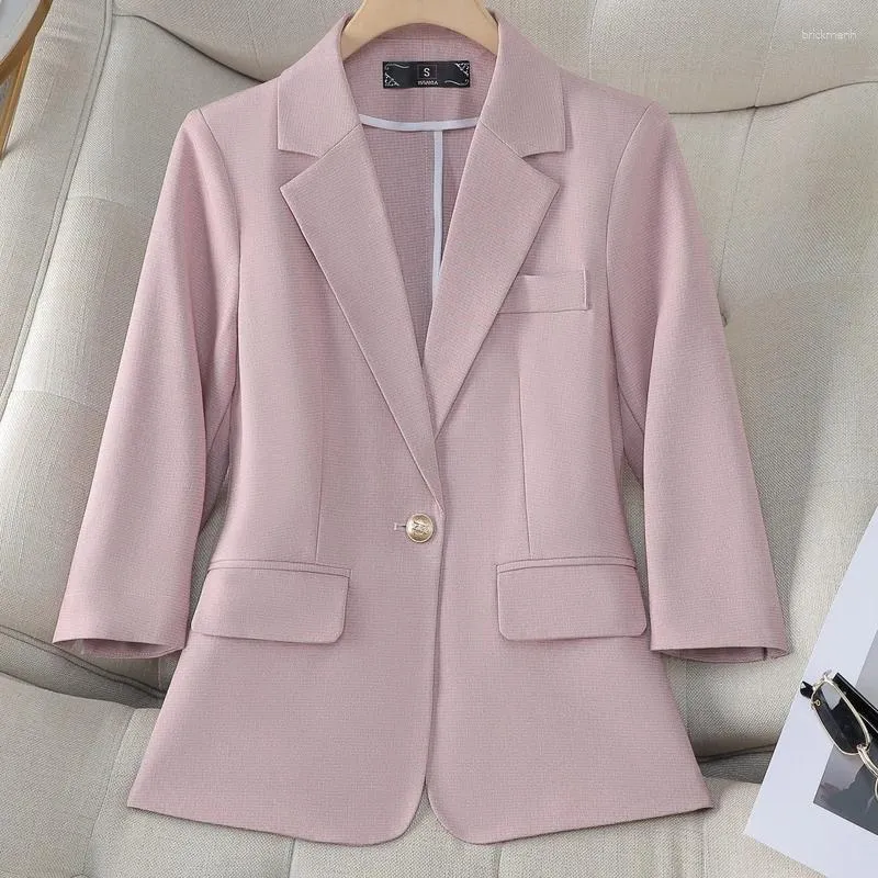 Costumes pour femmes S-4XL Femmes Noir Rose Brun Abricot Blazer Manteau Printemps Eté Automne Dames Femme Femme 9/4 Manches Double Boutonnage Veste Formelle