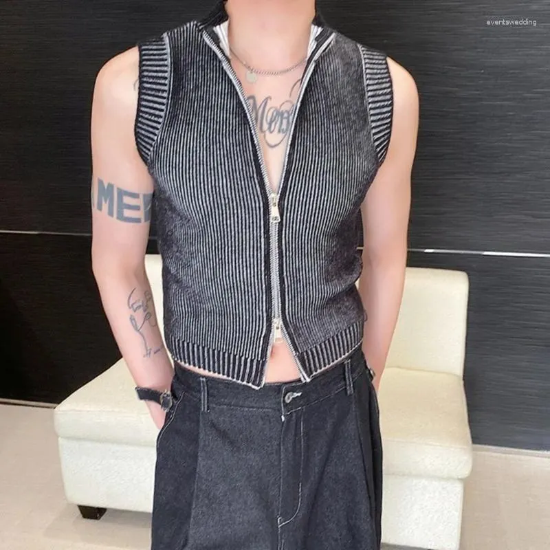 Coletes masculinos syuhgfa colete de malha gola bonito suéter coreano streetwear roupas masculinas 2024 primavera verão moda