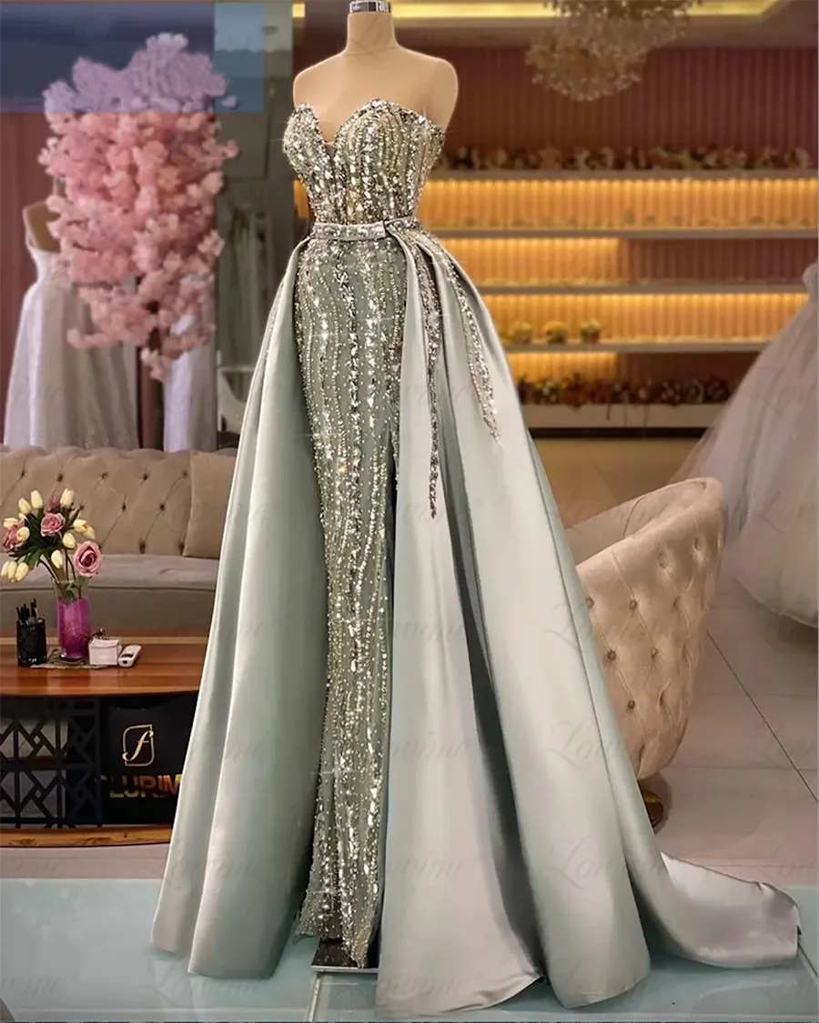 Crystal kralen bling Arabisch feest haute couture formele avond met afneembare rok gewaad de soiree prom jurk jurk