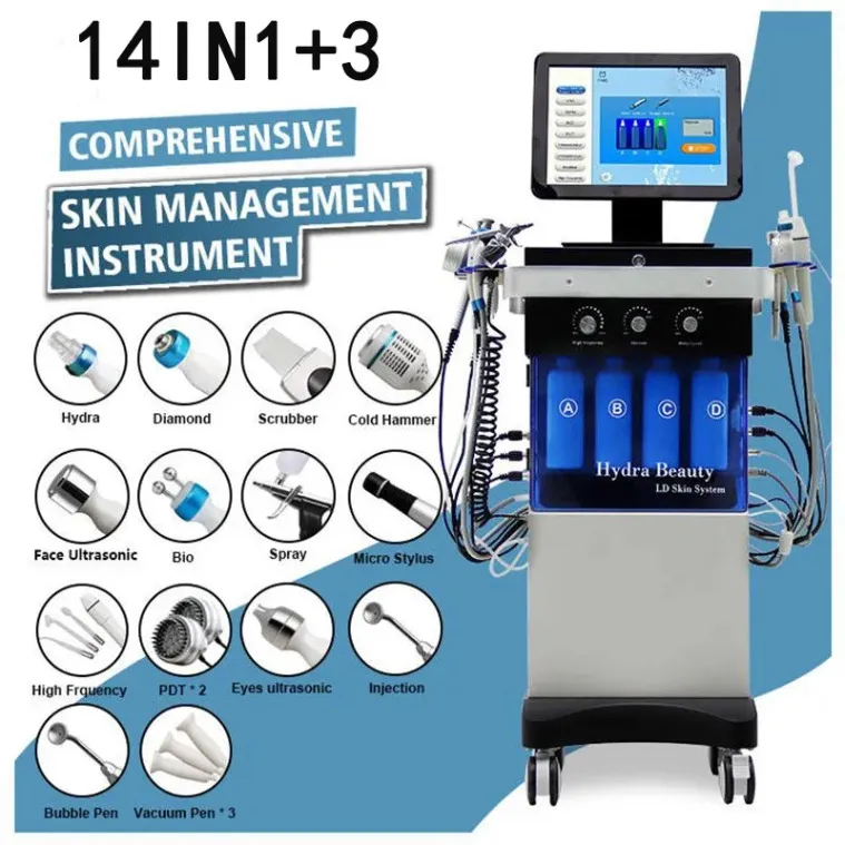 Multifonctionnel 14 en 1 diamant hydrofacial machine jet d'eau Aqua Peel Hydro Dermabrasion oxygène dispositif facial Microdermabrasion Machine528