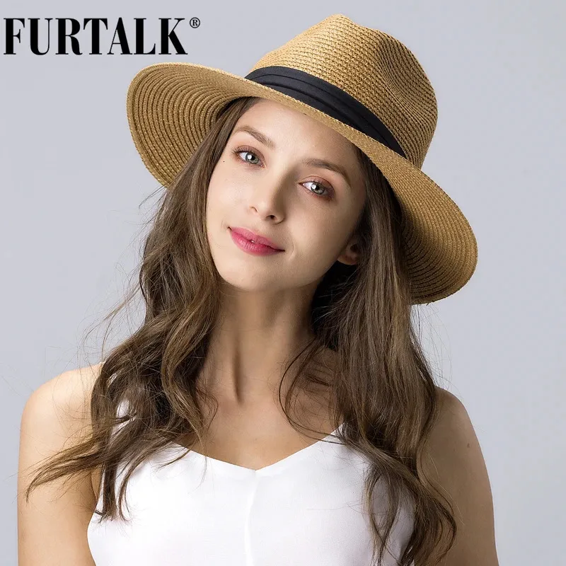 Furtalk sommarhatt för kvinnor män panama stråhattar reser strand sol bred brim fedora jazz 240309