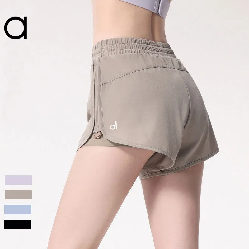 Alyoga shorts quentes verão cintura alta falso de duas peças anti brilho casual secagem rápida respirável cordão calças de treinamento esportivo
