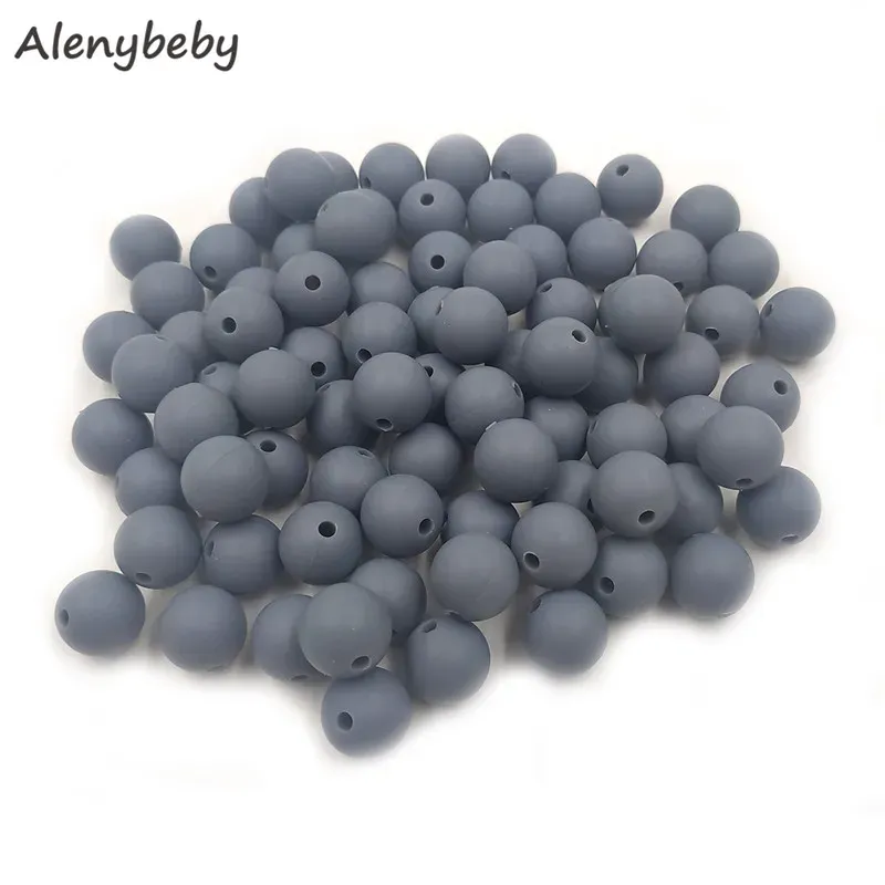 Necklaces Dim Gray Color Food Grade Silicone Round Beads 12/15mm Baby Teether Necklace Toy DIY Pacifier Chain Care Baby Teether Product