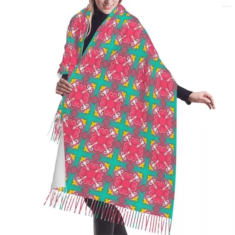 Foulards Motif multicolore dans le style arabe Écharpe Wrap Femmes Long Hiver Chaud Gland Châle Unisexe Mode Luxe Polyvalent